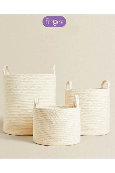 FİNGEV Natural Elegance: 26X20 cm Ecru Jute Basket - Handmade and Multi-Purpose Organizer