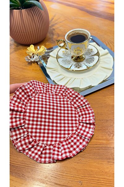 Konyaaltı Çeyizevi Linen Red Coffee Side Cocktail Napkin Coasters Set of 2