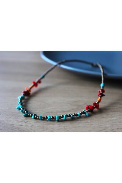 dela otantik El Yapımı Otantik Kolye – Mercan ve Turkuaz Taşlı, Etnik ve Bohem Tarz Zarif Takı - Necklace Jewelry