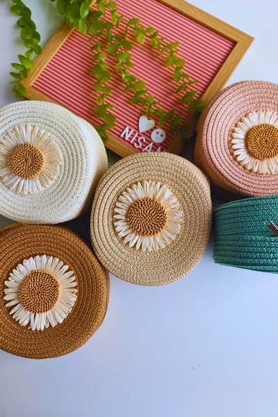 Nisankids Ψάθινη τσάντα για κορίτσια με φιγούρα ηλίανθου (ρυθμιζόμενο λουράκι)