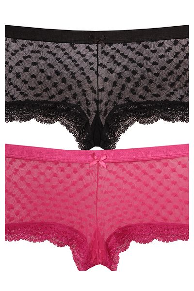 papatya lingerie 2'' Economic Package 3262-2 Heart Patterned Lace Fancy Shorts Crotch Cotton