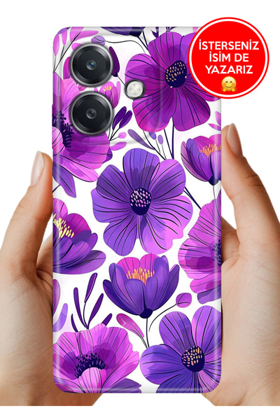 OPPO A3 4g Oppo Kılıf Desenli Baskılı Kamera Korumalı Silikon Mor Çiçekler
