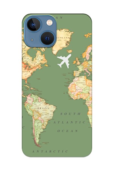 frondcase حافظة هاتف آيفون 13 ميني باللون الأخضر مع خريطة العالم