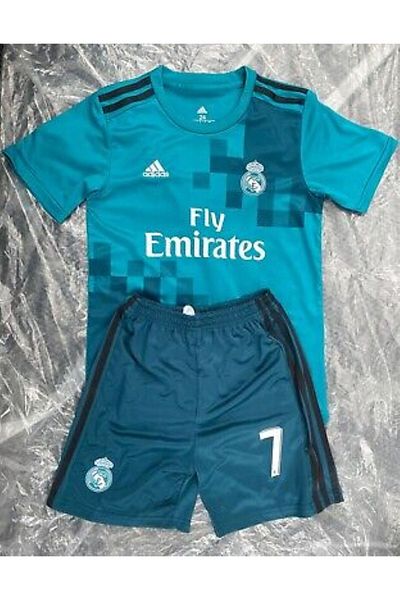 yenteks Cristiano Ronaldo 2018 Deplasare Turcoaz Tricou pentru copii Set de 4 șosete cu brățară Cadou SAT07