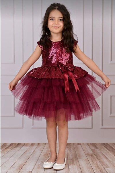 Şenkız Payetli Kız Çocuk Doğum günü Parti ve Düğün Abiye Elbisesi