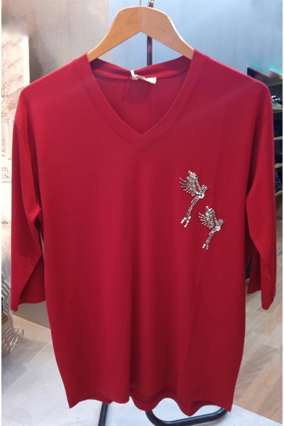 Sistas SİSTAS Bordo Renk V Yaka Truvakar Kol Bluz