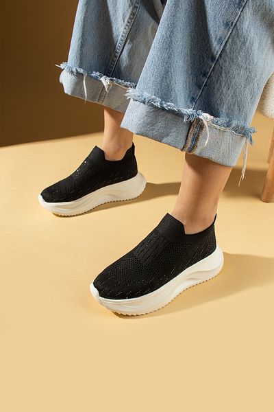 Pembe Potin Women's Black Stone Knitwear Comfortable Sole Confort Sneaker Sports Shoes