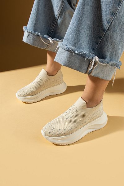 Pembe Potin Women's Beige Stone Knitwear Comfortable Sole Confort Sneaker Sports Shoes