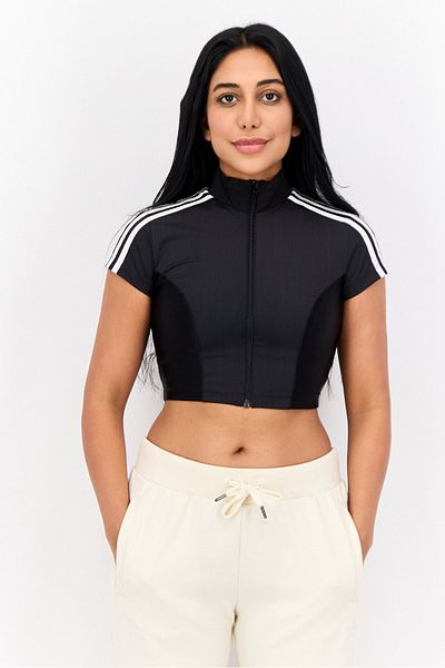 adidas Originals X Paolina Russo Women Sportswear Fit Short Sleeve Training Crop Zip Top, Black