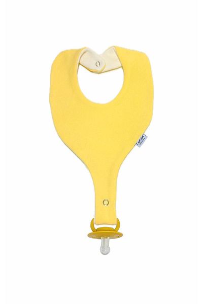 Lumos Trade Pacifier Holder Bib - Baby Yellow 100% Cotton Organic Fabric Pacifier Strap