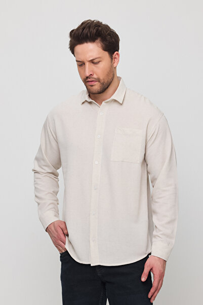 cotside Oversize Polo Neck Linen Blended Long Sleeve Pocket Shirt