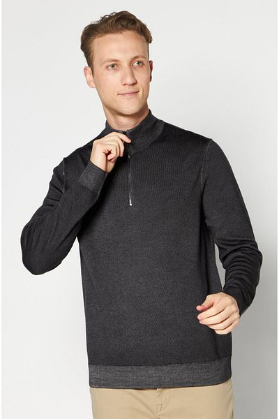 Michael Kors Men Mock Neck Knitted Sweater, Dark Grey