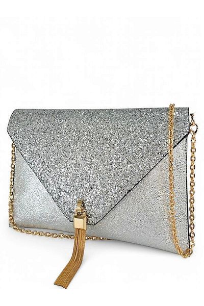 Evident Silver Stone Patterned Chain Strap Women's Portfolio & Clutch Bag