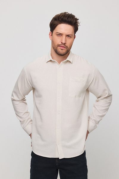 cotside Oversize Polo Neck Linen Blended Long Sleeve Pocket Shirt