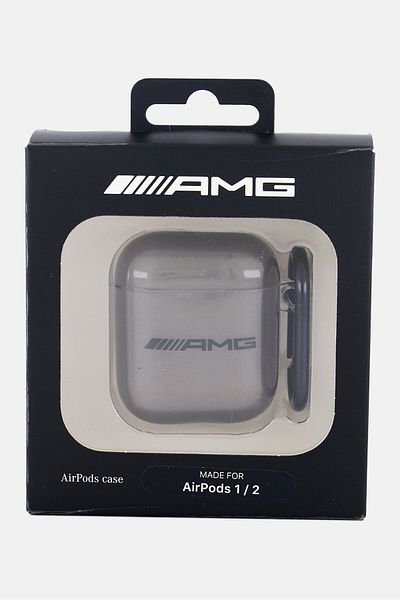 AMG Brand Logo Airpods 1/2 Case With Keychain Metal Carabiner, Dark Grey