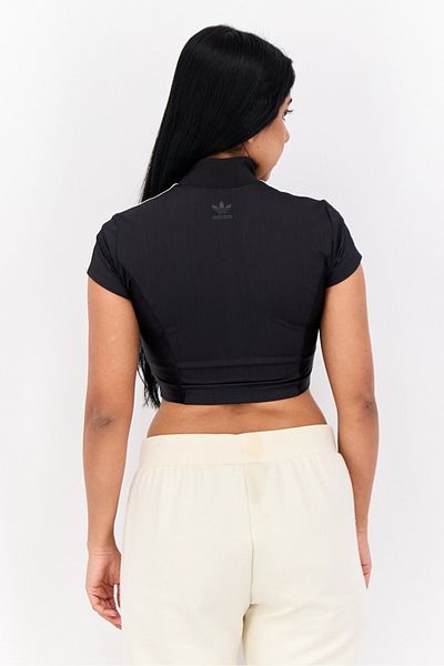 adidas Originals X Paolina Russo Women Sportswear Fit Short Sleeve Training Crop Zip Top, Black