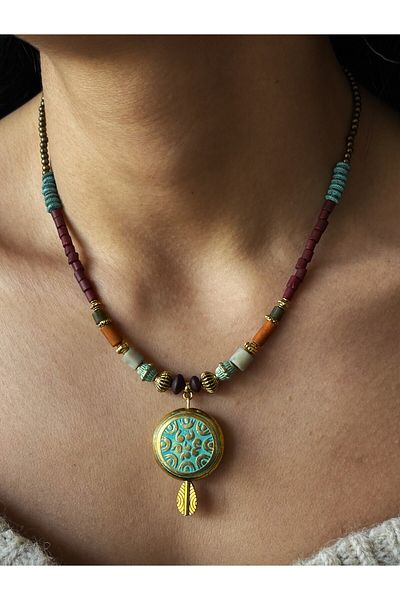 dela otantik Handmade Turquoise Gold Women's Necklace Ethnic Vintage Jewelry