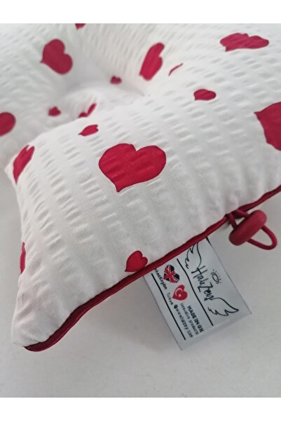 HALZEY Flat Head Pillow & Baby Pillow 100% Cotton, Antibacterial, Anti-Sweat, Red Heart Pattern