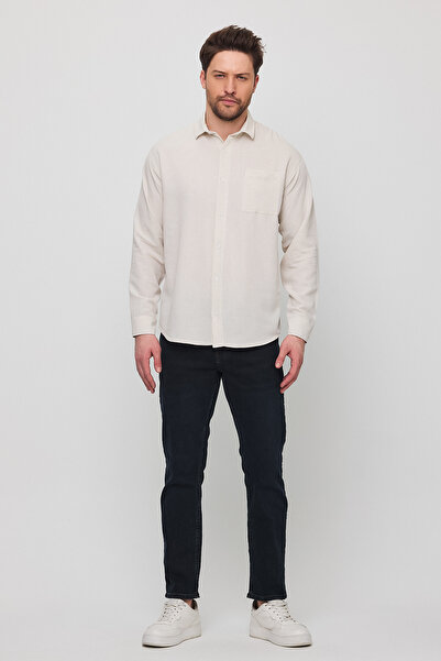 cotside Oversize Polo Neck Linen Blended Long Sleeve Pocket Shirt