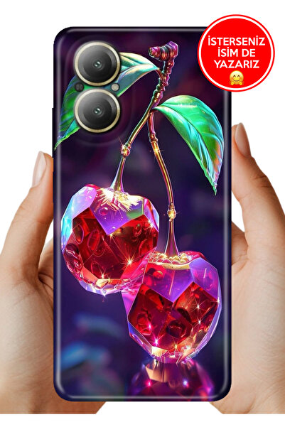 realme 12 Lite Kılıf Lens Korumalı Full Desen Arka Silikon Kristal Kiraz