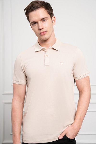 Morven Men's Beige Basic Polo Neck Dynamic Fit T-Shirt