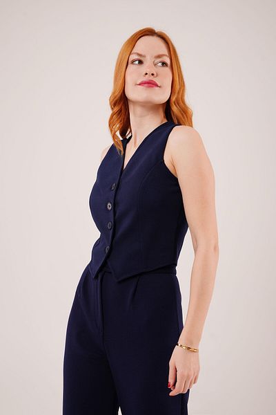 MRA Fashion Buttoned Navy Blue Vest