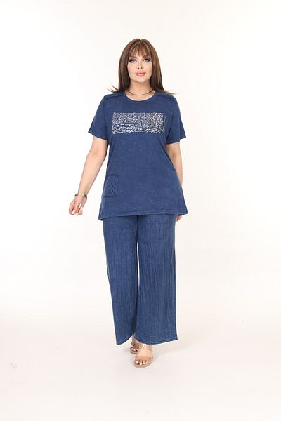 özle fashion Text Printed Stone Detailed Large Size Suit