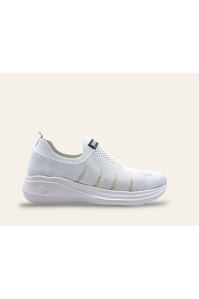 KİNG PAOLO Pantofi sport pentru femei, textil, alb, fără șireturi