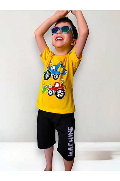 patriko tekstil Boy's Engineering Machine Printed Shorts Tshirt Bottom Top Set