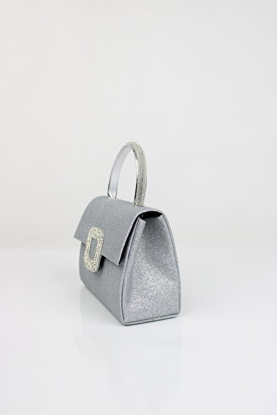 mossi Women's Silver Glitter Evening Dress Bag - Evening Dress Bag with Crystal Stone Buckle