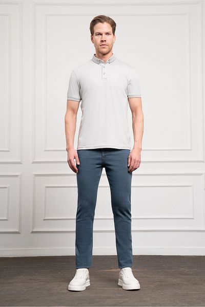 Morven Tricou pentru bărbați, gri Trend Mercerized, cu guler cu nasturi, cu potrivire dinamică