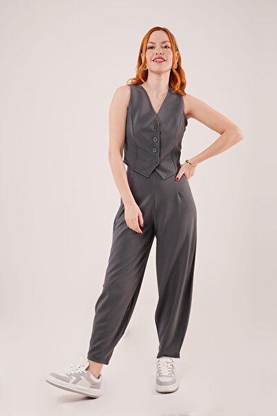 ESSE BUTİK    Gray Vest with Buttons on the Front