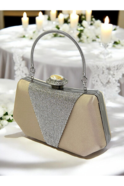 Biçanta Nude Color Satin Silver Stone Βραδινό Τσάντα Βραδινή Τσάντα Αρραβώνα ...