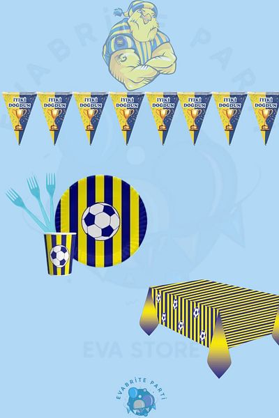 Evabrite Fan Set 24 People Yellow Navy Blue Economical Birthday Party Supplies Set