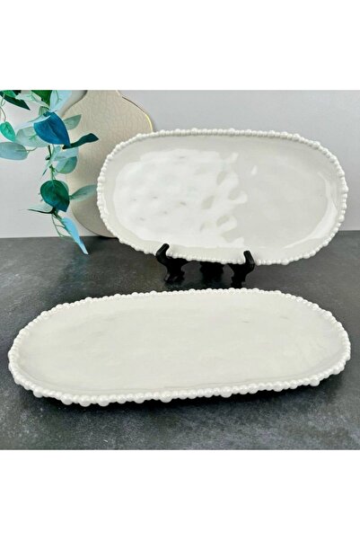 LILY HOME 2-Piece Piraye Pearl Bohemian Style Boat Serving Plate