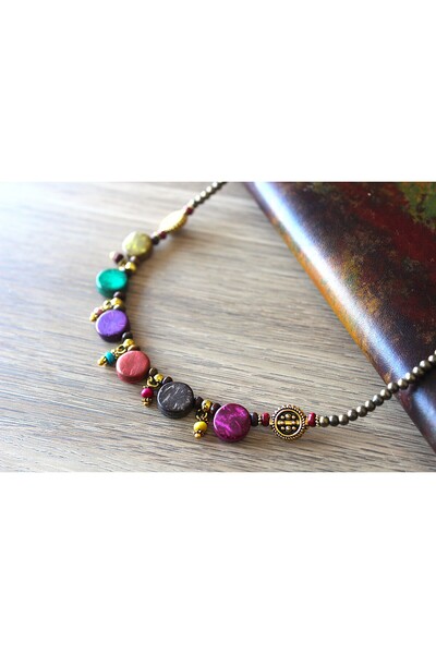 dela otantik El Yapımı Çok Renkli Bohem Kolye – Otantik Boncuklu taşlı otantik etnik vintage takı Necklace