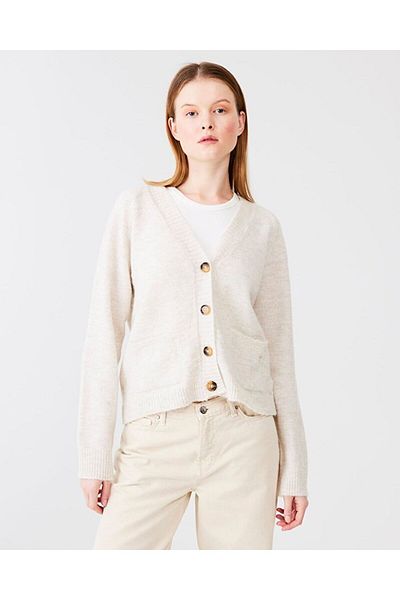 Ltb Buttoned Soft Textured Basic Knitwear White Cardigan