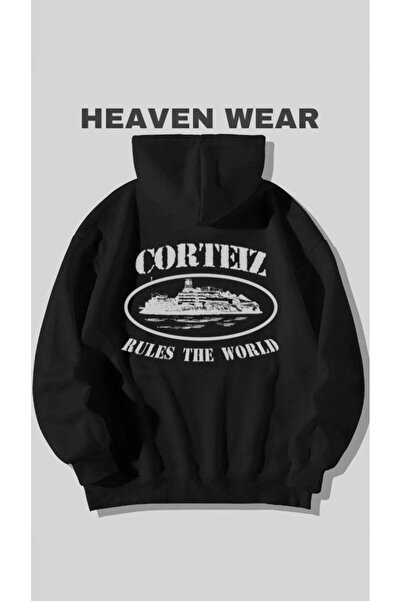 Framgan Erkek Corteiz Baskılı Siyah Kapüşonlu Sweatshirt