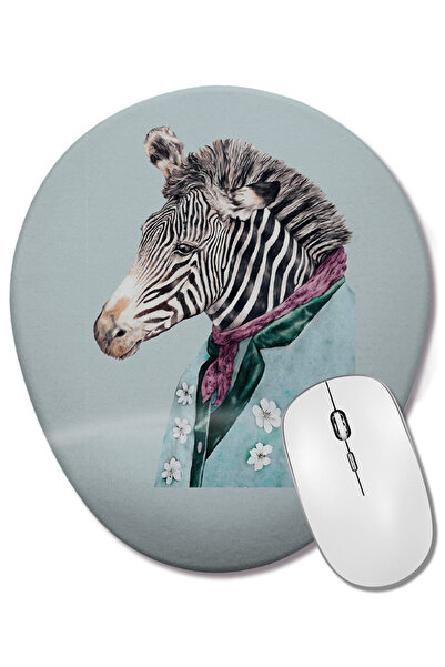 BASKI DÜNYASI Mouse Pad oval albastru zebră cu suport pentru încheietura mâinii