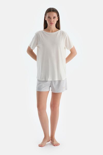 Dagi Gray Melange-Yellow Combed Cotton Modal Double Shorts