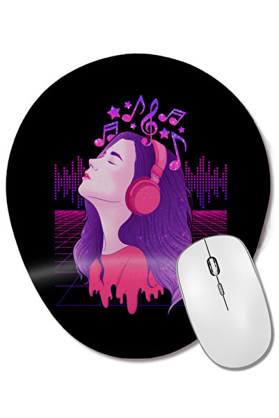BASKI DÜNYASI Vaporwave Girl EDM & Trance Dance Music Căști Mouse Pad oval cu suport pentru încheietura mâinii