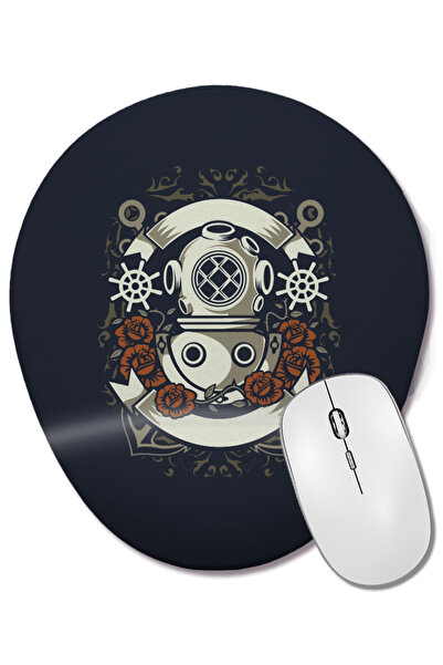 BASKI DÜNYASI Diver Flowers Anchors Mouse Pad oval cu suport pentru încheietu...