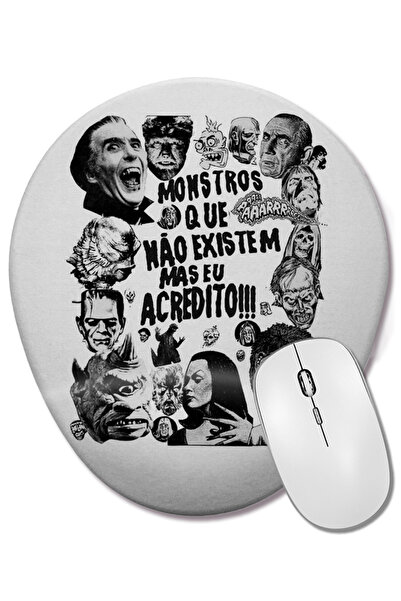 BASKI DÜNYASI Mouse Pad oval cu suport pentru încheietura mâinii, cu fraza: Monstros Que Nao Existem Mas Eu Acredito