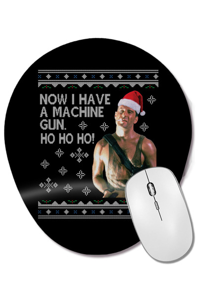BASKI DÜNYASI Die Hard Ho Ho Ho Machine Gun Christmas Kint Wrist Supported Oval Mouse Pad