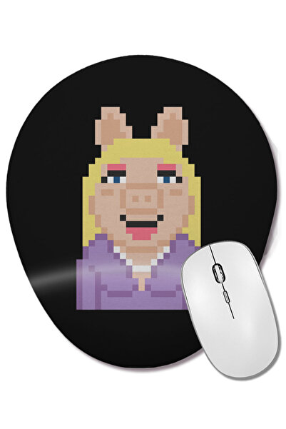 BASKI DÜNYASI Mouse Pad oval Miss Piggy The Muppets Pixel Character cu suport pentru încheietura mâinii