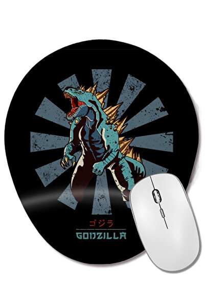 BASKI DÜNYASI Mouse Pad oval retro japonez Godzilla cu suport pentru încheietura mâinii