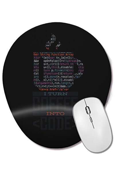 BASKI DÜNYASI Mouse Pad oval Coffee Coding cu suport pentru încheietura mâinii