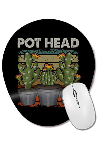 BASKI DÜNYASI Funny Pot Head Gardening & Plant Pun Mouse Pad oval cu suport p...
