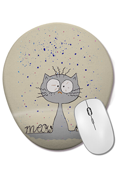 BASKI DÜNYASI Mouse Pad oval Sad Cat Meows cu suport pentru încheietura mâinii