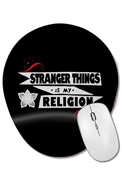BASKI DÜNYASI Stranger Things este religia mea Mouse Pad oval cu suport pentru încheietura mâinii